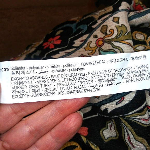 Zara Black, Rust, Ivory & Turquoise Boho Paisley Floral Cropped Gauzy Blouse - Picture 10 of 12